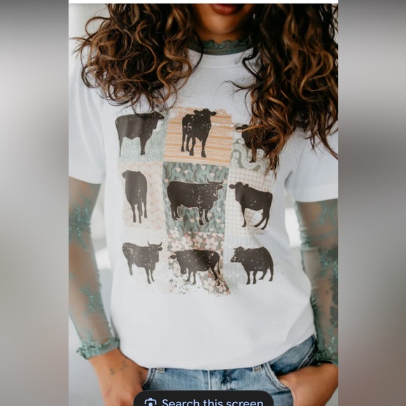 Lily & Lottie Cow Grid Graphic Tee White Short Sleeve Womens Size Small - Picture 2 of 10